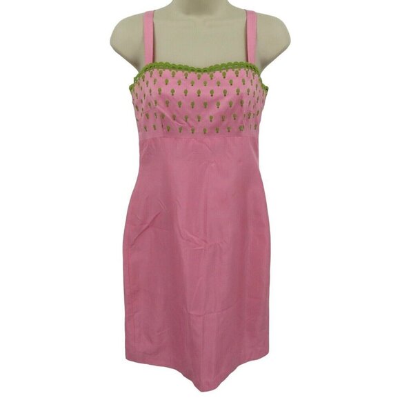 Laundry by Shelli Segal Womens 2 Pink Green Embroidered Silk Dress 1995 VTG 90s - Picture 1 of 14